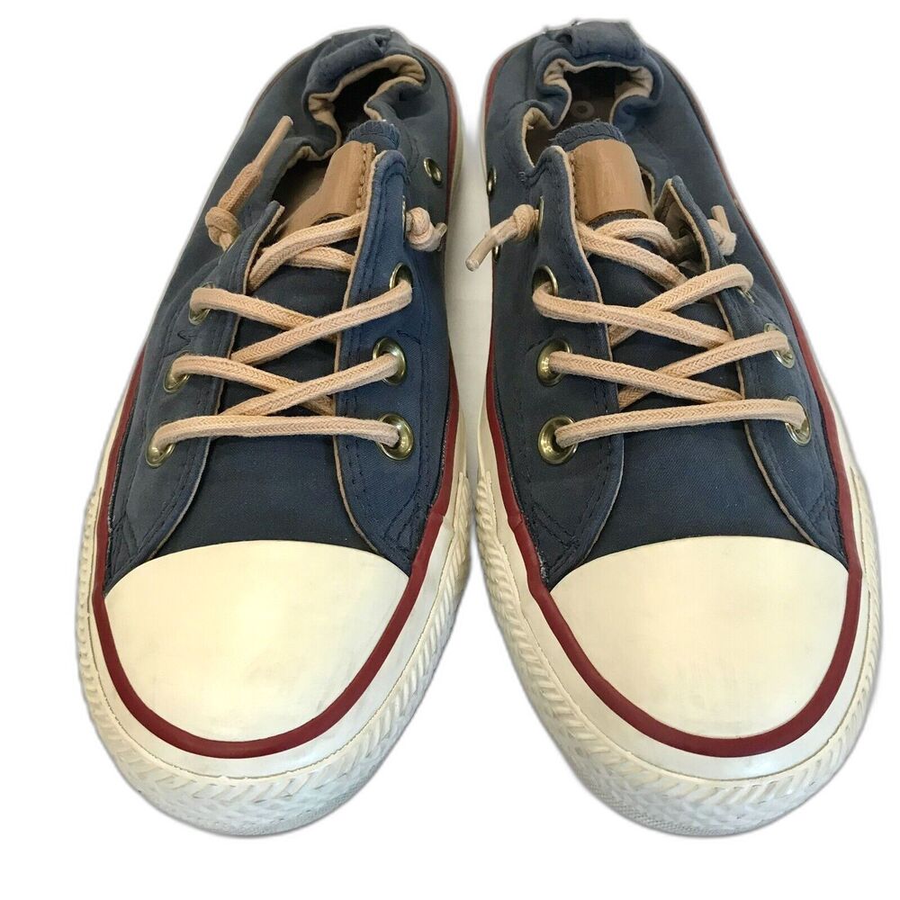 Converse Shoreline Navy Blue Slip On Sneaker w/ Elastic Back & Tan Laces Women 7